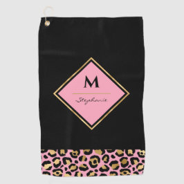 Monogram, rosa und goldene Leopard | Farbblock Golfhandtuch
