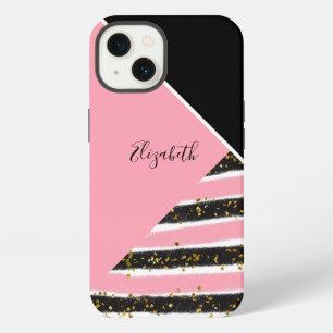 Monogram Rosa Weiß Schwarz Gold Glitter Trend iPhone 13 Hülle