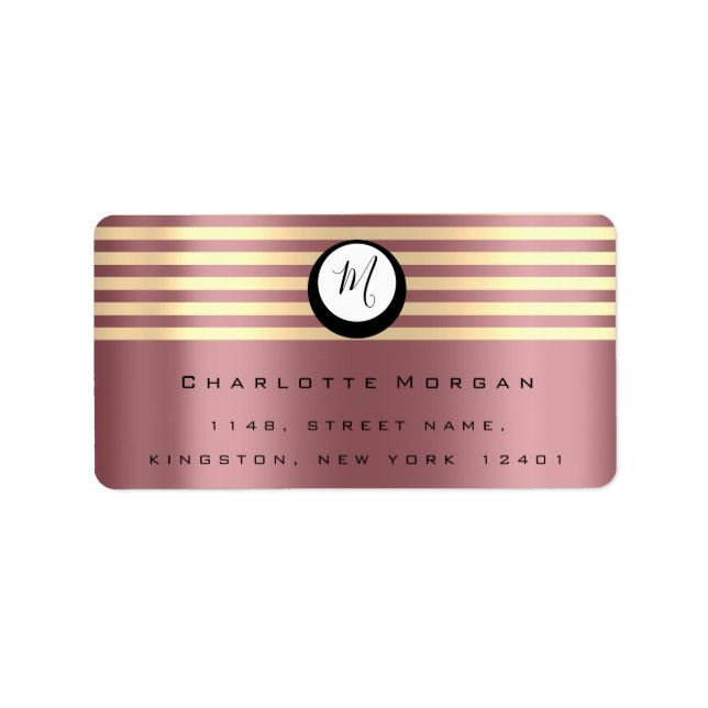 Monogram Rose Champaigne Gold UAWG Stripes Blush Adressaufkleber (Vorne)