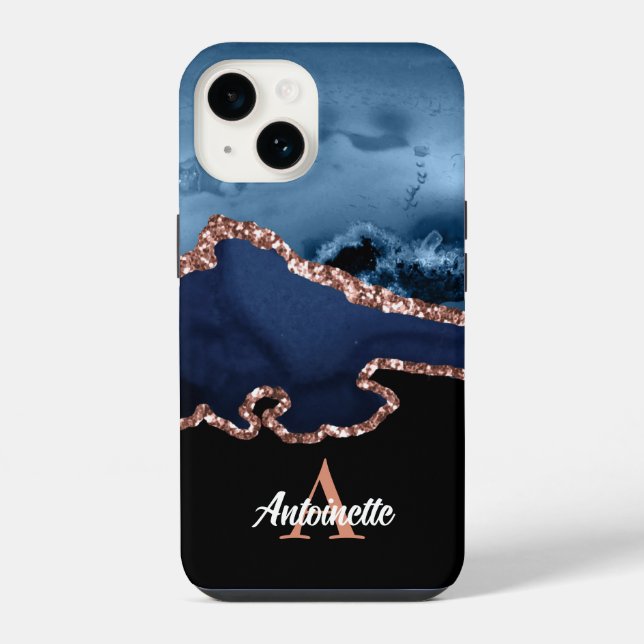 Monogram Rose Gold Agate iPhone Hülle (Rückseite)