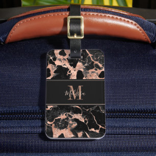 Monogram Rose Gold Black Marble Gepäckanhänger