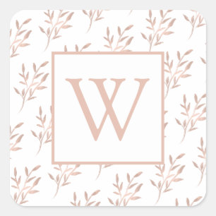 Monogram Rose Gold-Blätter Quadratischer Aufkleber