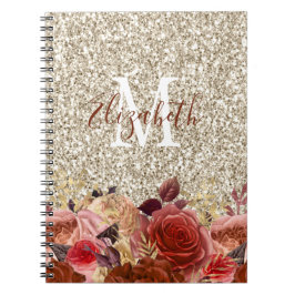 Monogram Rose Gold Blume Light Gold Glitzer Notizblock