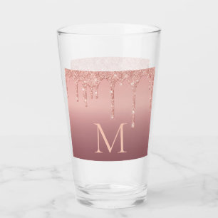 Monogram Rose Gold Blush Glitzer Glass Glas