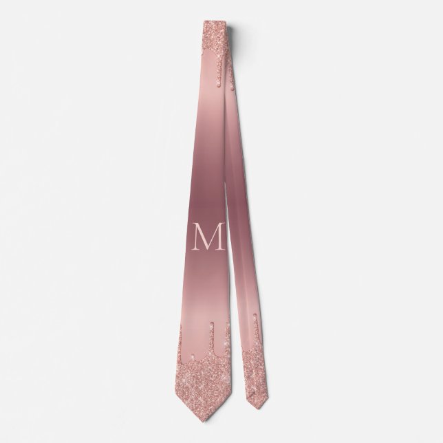 Monogram Rose Gold Blush Glitzer Party Neck Tie Krawatte (Vorderseite)