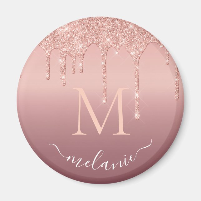 Monogram Rose Gold Blush Glitzer Sparkone Magnet (Vorne)