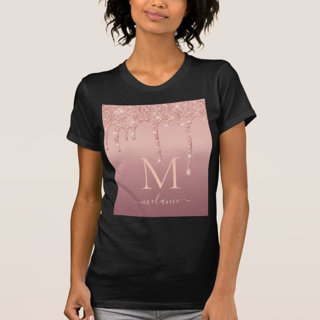 Monogram Rose Gold Blush Glitzer T - Shirt (Vorderseite)