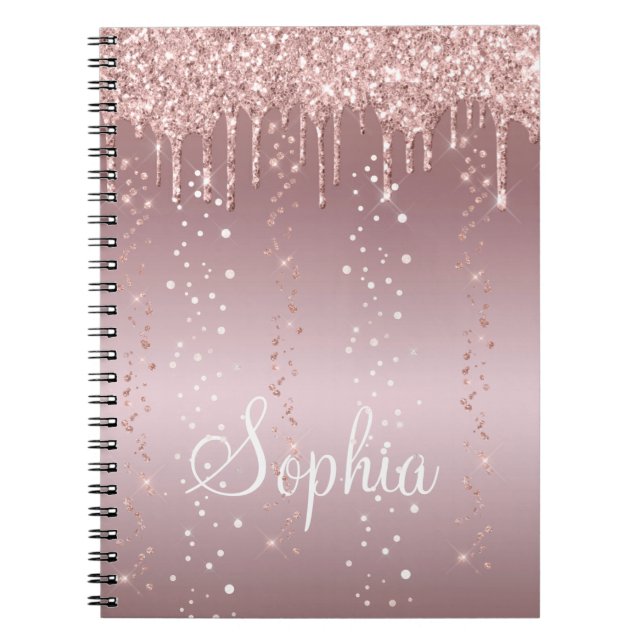 Monogram Rose Gold Dripping Glitzer Metallic Notizblock (Vorderseite)