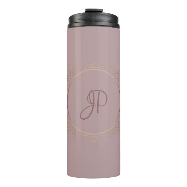 Monogram Rose Gold Elegante benutzerdefinierte Vor Thermosbecher (Vorderseite)