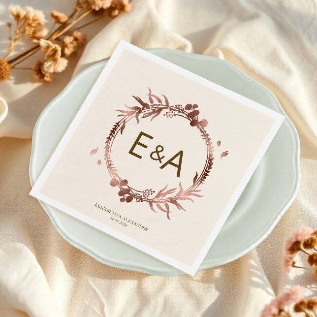 Monogram Rose Gold Foil Wedding Serviette (Von Creator hochgeladen)