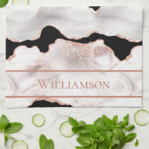 Monogram Rose Gold Glitzer Agate Schwarz-weiß Swir