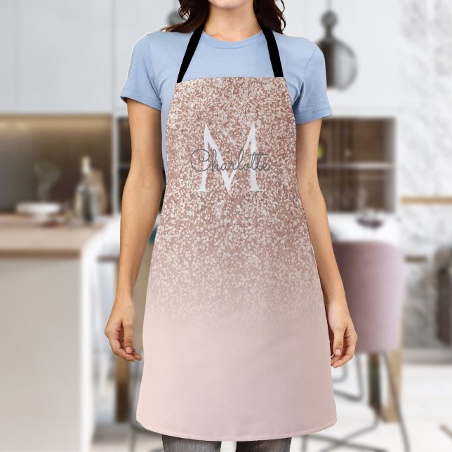 Monogram Rose Gold Glitzer Blush Pink Girl Script Schürze (Monogram Rose Gold Glitter Blush Pink Girly Script Apron)