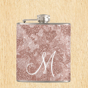 Monogram Rose Gold Glitzer Camouflage Camouflage Flachmann
