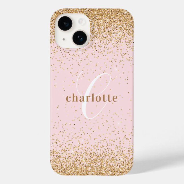 Monogram Rose Gold Glitzer Girly Glam Case-Mate iPhone Hülle (Rückseite)
