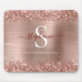 Monogram Rose Gold Glitzer Girly Glam Mousepad