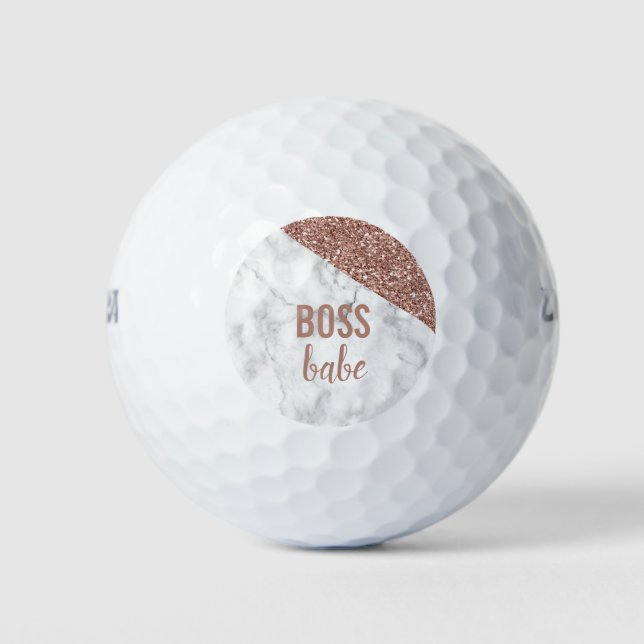 Monogram Rose Gold Glitzer | Marble Boss Babe Golfball (Vorderseite)