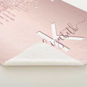 Monogram Rose Gold Glitzer Rosa Funkelname Sherpadecke