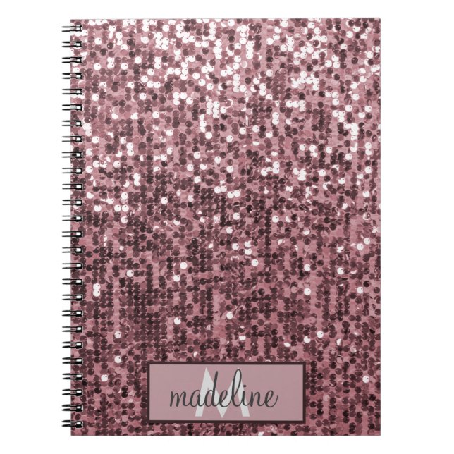 Monogram Rose Gold Glitzer Sequel Funkelnd Noteboo Notizblock (Vorderseite)