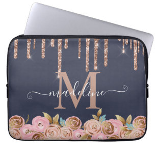 Monogram Rose Gold Glitzer Tropfen Girly Glam Laptopschutzhülle