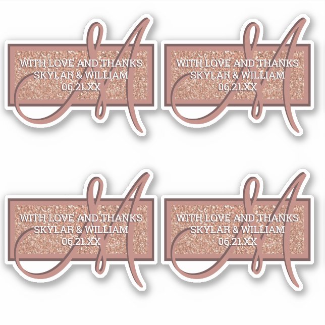 Monogram Rose Gold Glitzer Vielen Dank oder Ihre A Aufkleber (Vorderseite)