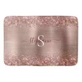 Monogram Rose Gold Imitats-Glitzer Girly Glam Badematte