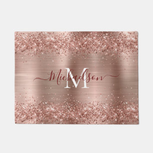 Monogram Rose Gold Imitats-Glitzer Girly Glam Fußmatte