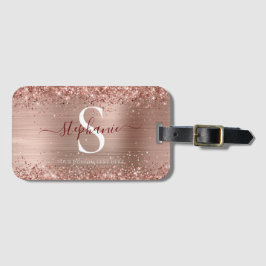 Monogram Rose Gold Imitats-Glitzer Girly Glam Gepäckanhänger