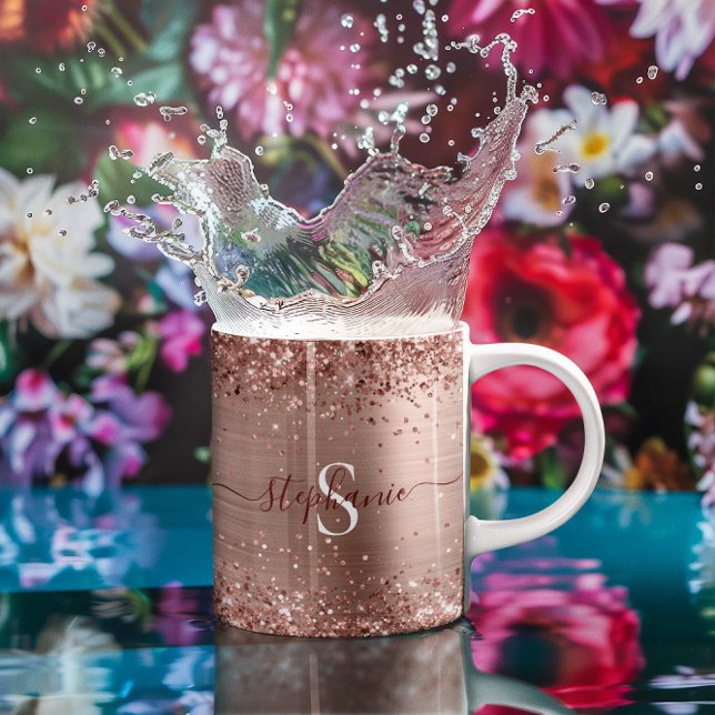 Monogram Rose Gold Imitats-Glitzer Girly Glam Kaffeetasse (Monogram Rose Gold Glitter Girly Glam Coffee Mug)