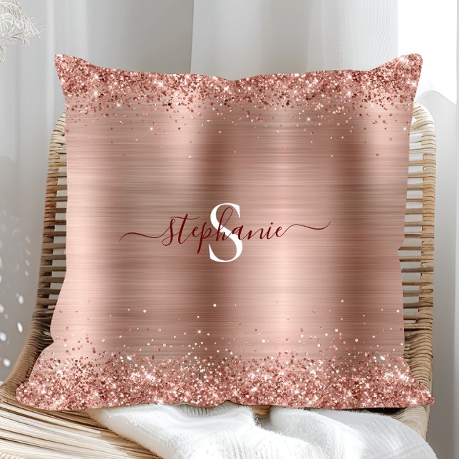 Monogram Rose Gold Imitats-Glitzer Girly Glam Kissen (Monogram Rose Gold Glitter Girly Glam Throw Pillow)