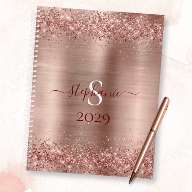 Monogram Rose Gold Imitats-Glitzer Girly Glam Planer (Monogram Rose Gold Faux-Glitter Girly Glam Planner)