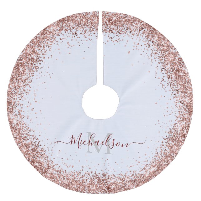 Monogram Rose Gold Imitats-Glitzer Girly Glam Polyester Weihnachtsbaumdecke (Vorderseite)