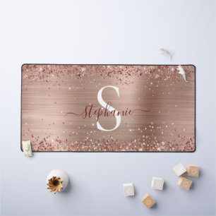 Monogram Rose Gold Imitats-Glitzer Girly Glam Schreibtischunterlage