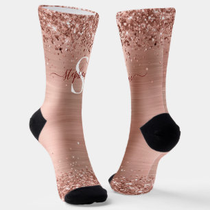 Monogram Rose Gold Imitats-Glitzer Girly Glam Socken
