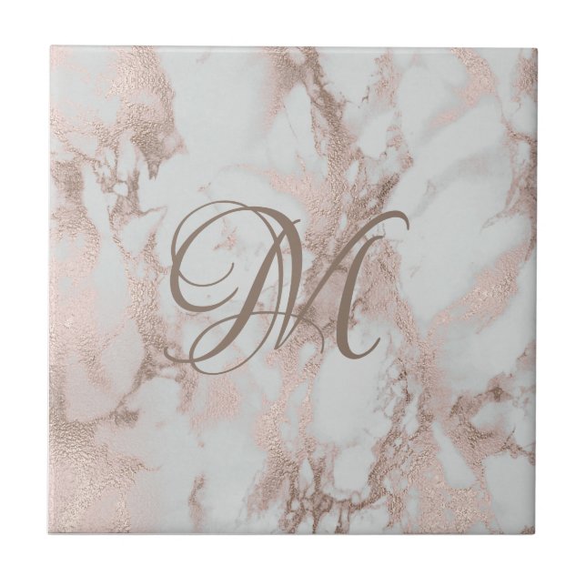 Monogram Rose Gold Keramik Tile Fliese (Vorderseite)