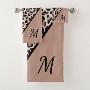 Monogram Rose Gold Leopard Print Trendbath Handtuc Badhandtuch Set