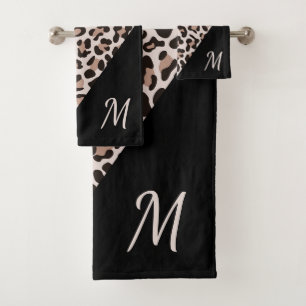 Monogram Rose Gold Leopard Print Trendy Badhandtuch Set