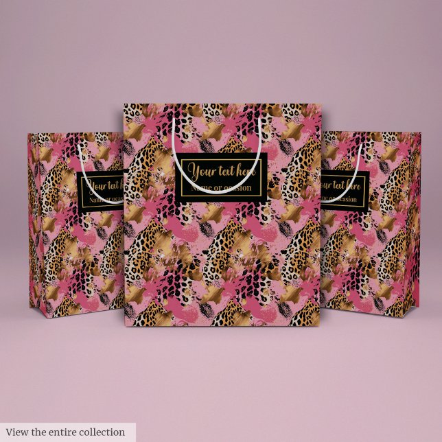 Monogram rose gold leopard skin watercolor bag mittlere geschenktüte (Monogram rose gold leopard skin watercolor bag)