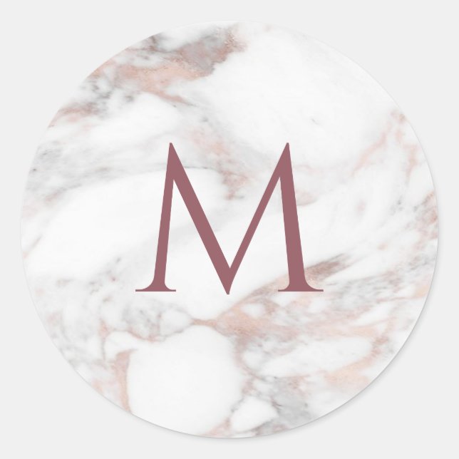 Monogram Rose Gold Marble Elegante Vorlage Runder Aufkleber (Vorderseite)