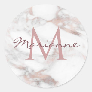Monogram Rose Gold Marble Moderne personalisieren Runder Aufkleber
