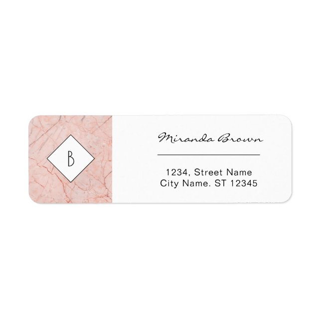 Monogram Rose Gold-Marmor-Rücksendeadresse-Etikett (Vorne)