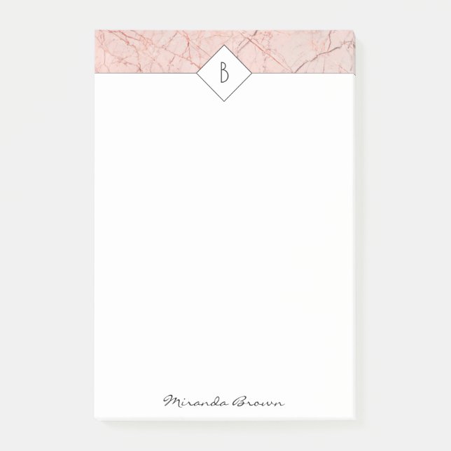 Monogram Rose Gold-Marmornotizen Post-it Klebezettel (Vorderseite)