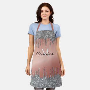 Monogram Rose Gold Metallic + Pewter Glitzer Tropf Schürze