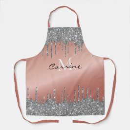 Monogram Rose Gold Metallic + Pewter Glitzer Tropf Schürze