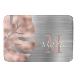 Monogram Rose Gold Palm Silber Leaf Brushed Metal Badematte