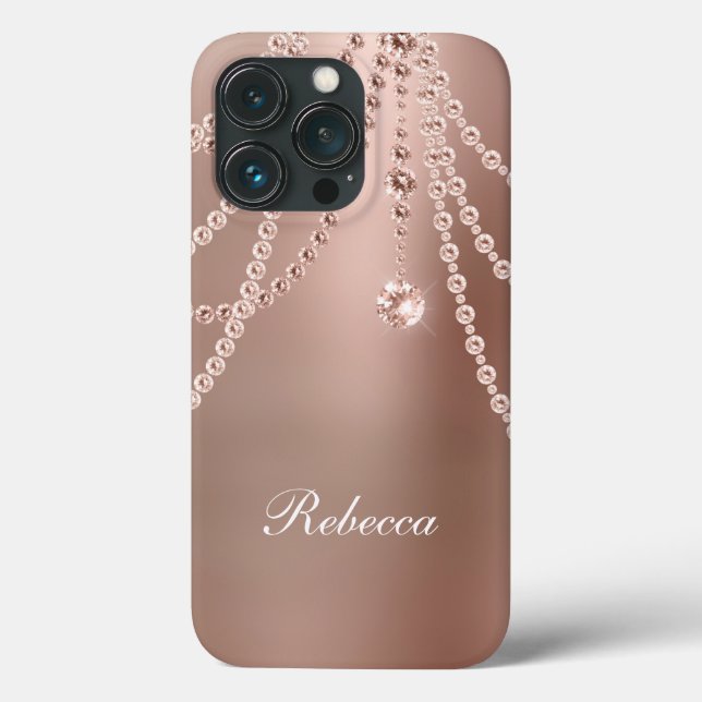 Monogram Rose Gold Pearls Diamonds Bling Glam Case-Mate iPhone Hülle (Rückseite)