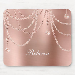 Monogram Rose Gold Pearls Diamonds Bling Glam Mousepad