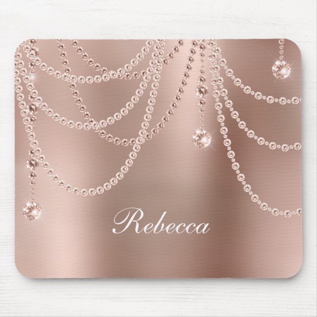 Monogram Rose Gold Pearls Diamonds Bling Glam Mousepad (Vorne)