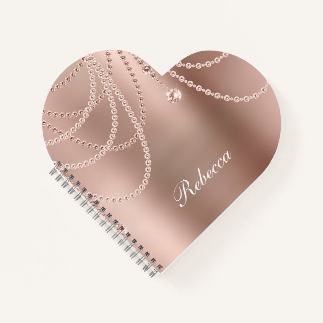 Monogram Rose Gold Pearls Diamonds Bling Glam Notizbuch (Vorderseite)