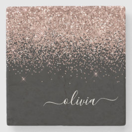 Monogram Rose Gold Pink Black Glitzer Script Steinuntersetzer