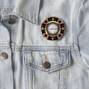 Monogram Rose Gold Poker Chip Casino Design Button